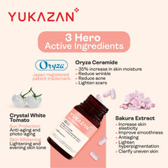 Yukazan Vit Tomato+ Brightening Supplement 10's - Collagen, White Tomato, Oryza Ceramide Chewable Tablet - Oral Sunblock
