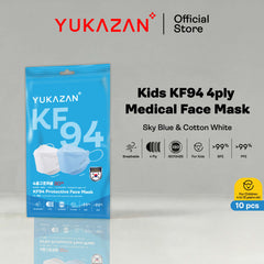 Yukazan Kids KF94 Sky Blue & Cotton White Protective Respirator Face Mask (10 Pcs/Pack)