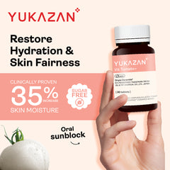 Yukazan Vit Tomato+ Brightening Supplement - Collagen, White Tomato, Oryza Ceramide Chewable Tablet - Oral Sunblock (30's)