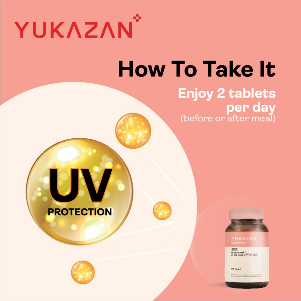 Yukazan Vit Tomato+ Brightening Supplement 4's - Collagen, White Tomato, Oryza Ceramide Chewable Tablet - Oral Sunblock