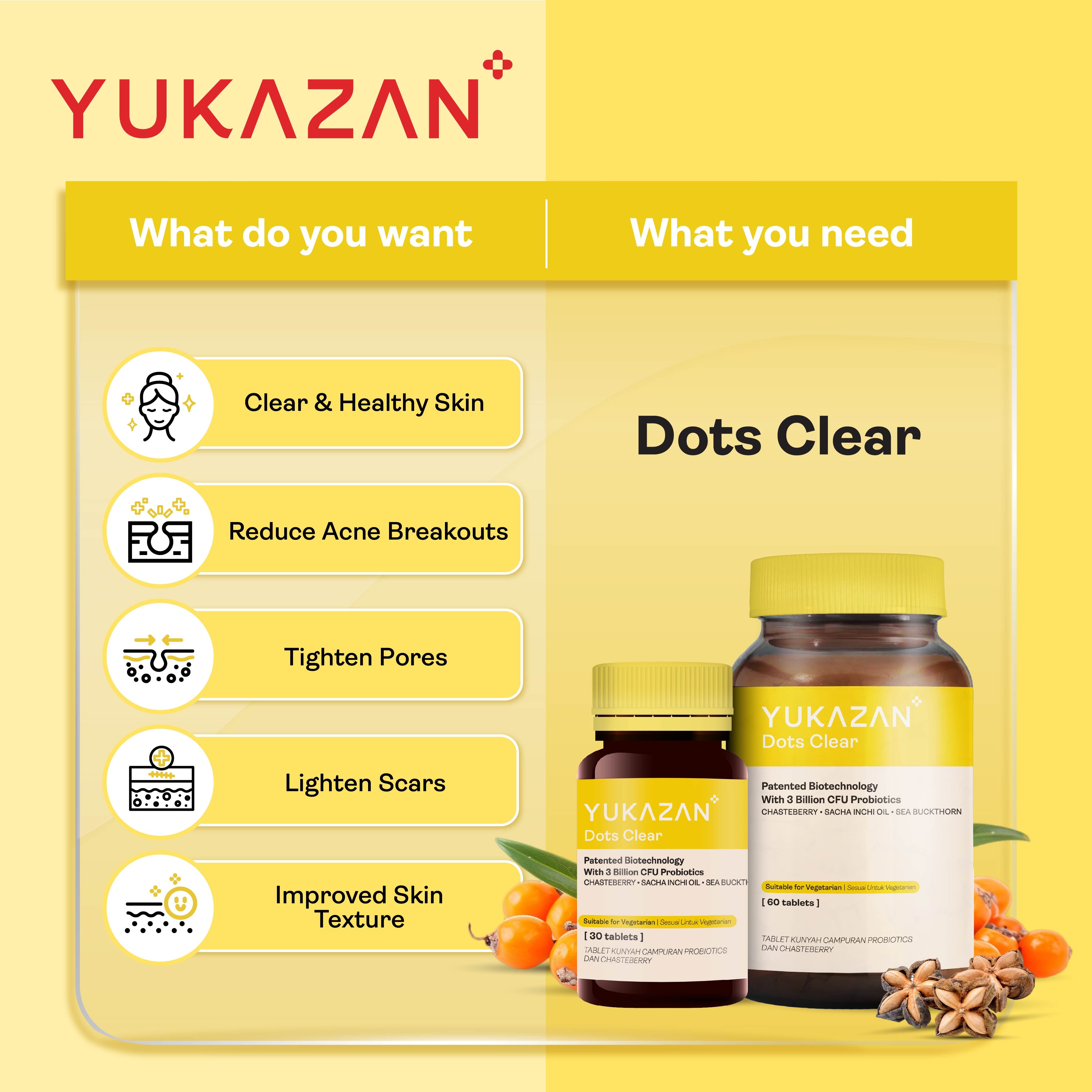 Yukazan Dots Clear 60's Chewable Supplement Reduce Acne / Lighten Scars / Anti Acne / Skin Clarity