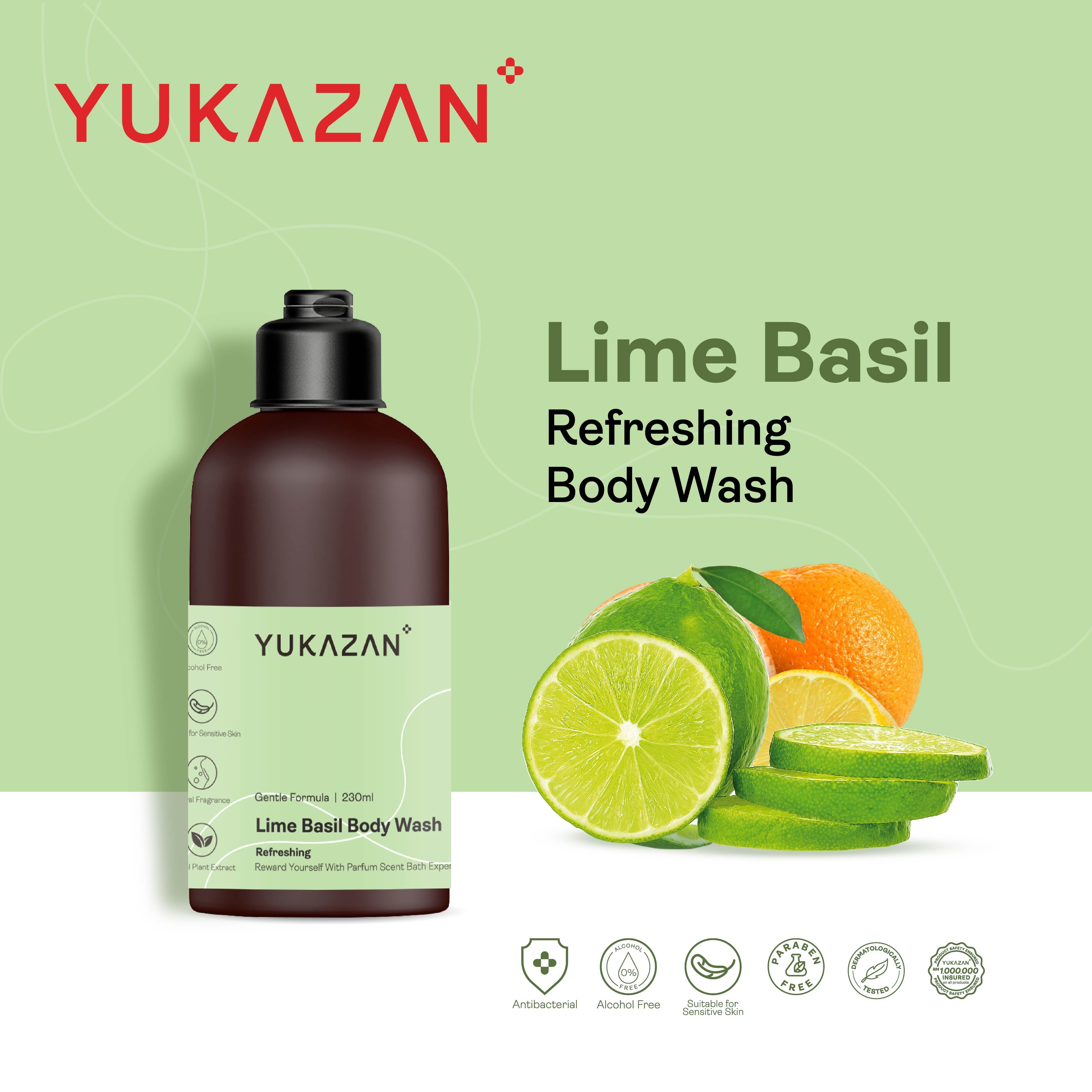 Yukazan Lime Basil Body Wash 230ml Shower Foam / Antibacterial and Alcohol Free / Body Shampoo