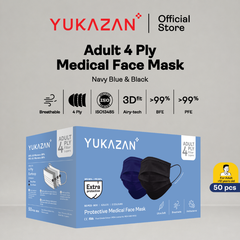 Yukazan Adult 4ply Navy Blue & Cool Black Protective Respirator Face Mask (50 Pcs/Box)