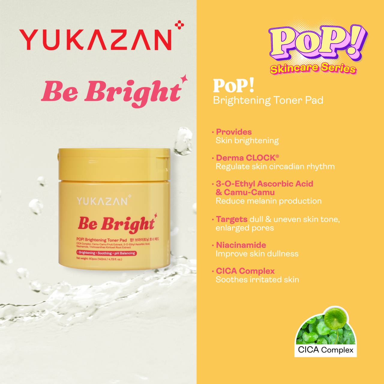 Yukazan POP! Be Bright Brightening Toner Pad 60'S / Soothing / pH Balancing / Skin care / Face / Moisturizing