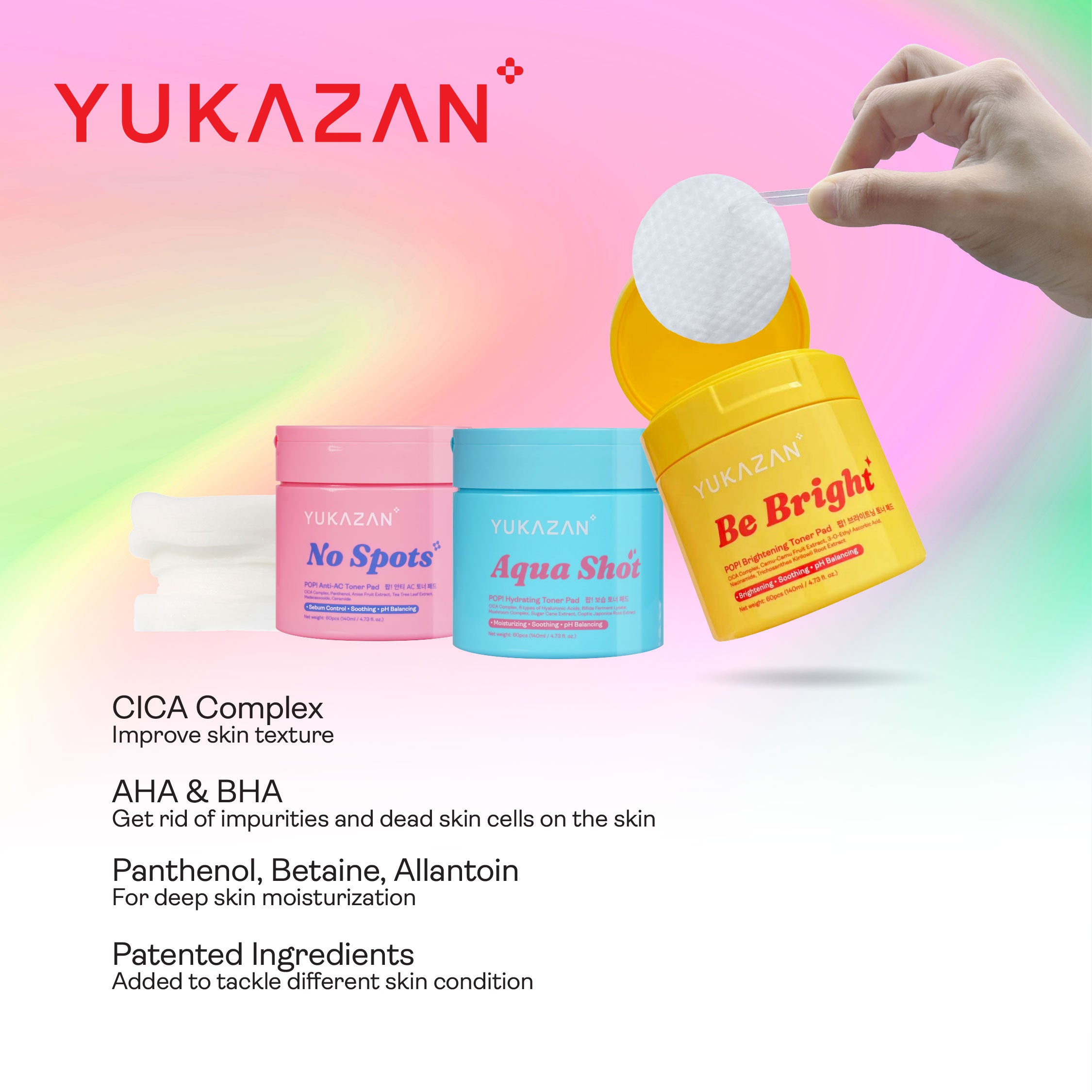Yukazan POP! Be Bright Brightening Toner Pad 60'S / Soothing / pH Balancing / Skin care / Face / Moisturizing