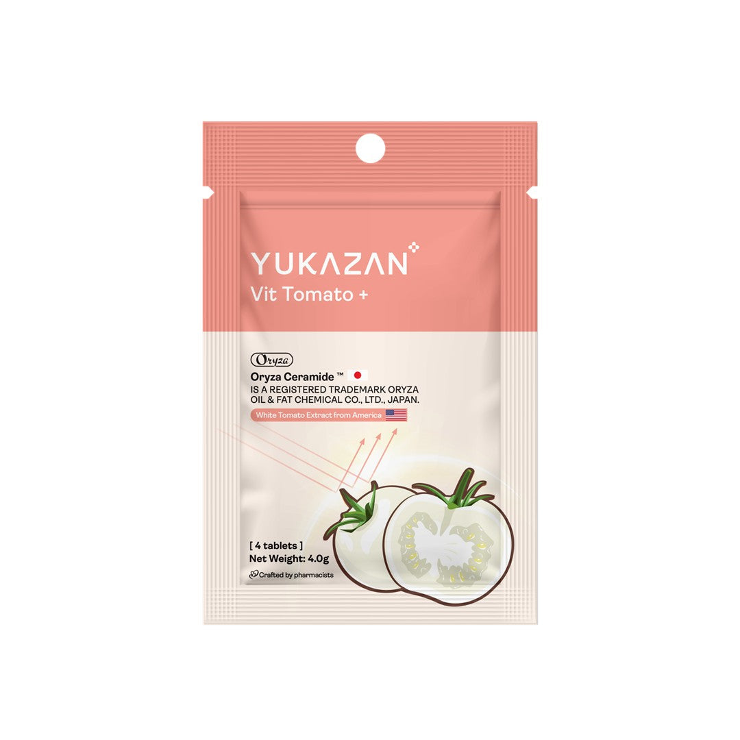 🎁 Yukazan Vit Tomato+ Brightening Supplement 4's - Collagen, White Tomato, Oryza Ceramide Chewable Tablet - Oral Sunblock (100% off)