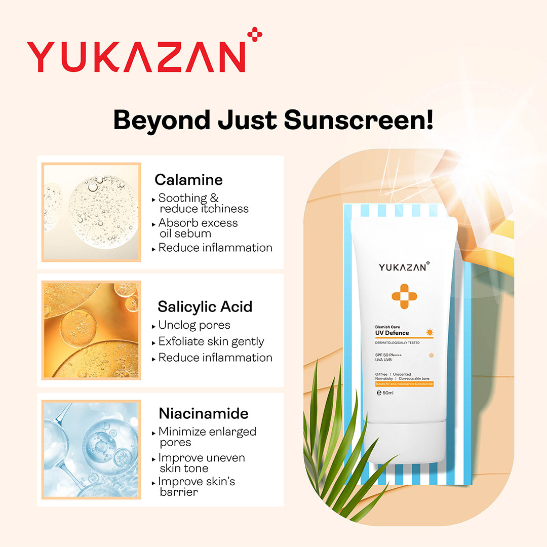 Yukazan Blemish Care UV Defence Sunscreen Sunblock SPF 50+ - 50ml