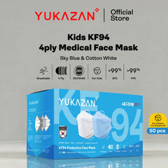 Yukazan Kids KF94 Sky Blue & Cotton White Protective Respirator Face Mask (50 Pcs/Box)