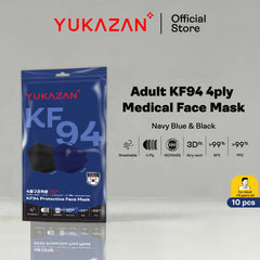 Yukazan Adult KF94 Navy Blue & Cool Black Protective Respirator Face Mask (10 Pcs/Pack)