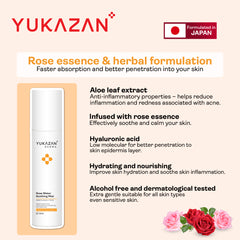 Yukazan Derma Rose Water Soothing Mist 120ml Dermatologically Tested for Acne Sensitive Skin