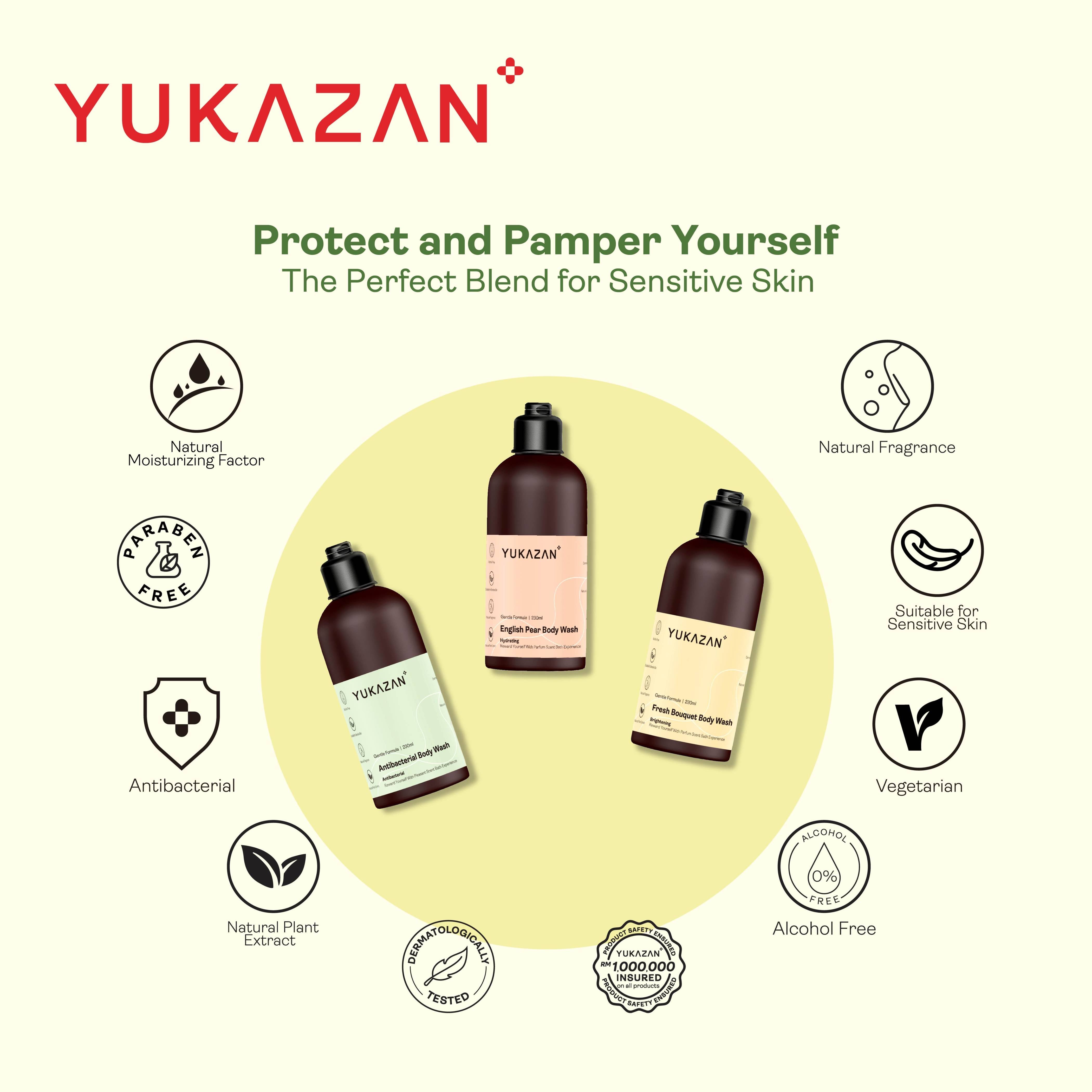 Yukazan English Pear Body Wash 230ml Body Shower Foam / Antibacterial and Alcohol Free / Body Shampoo - Yukazan Official Store