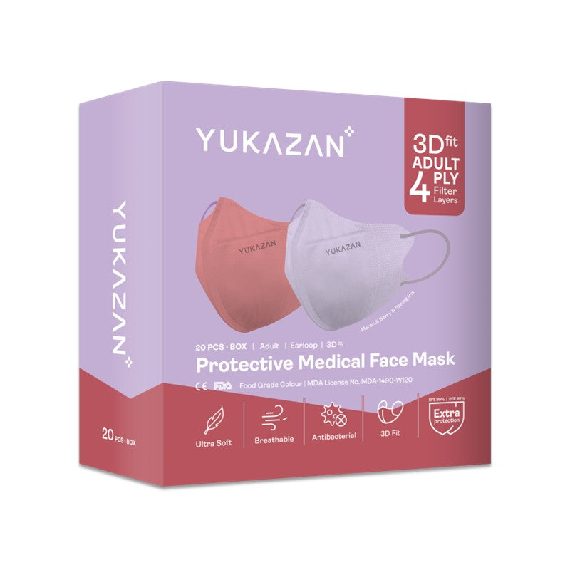 Yukazan Adult 4ply 3D Fit Morandi Berry & Spring Iris Protective Respirator Face Mask (20 Pcs/Box) - Yukazan Official Store