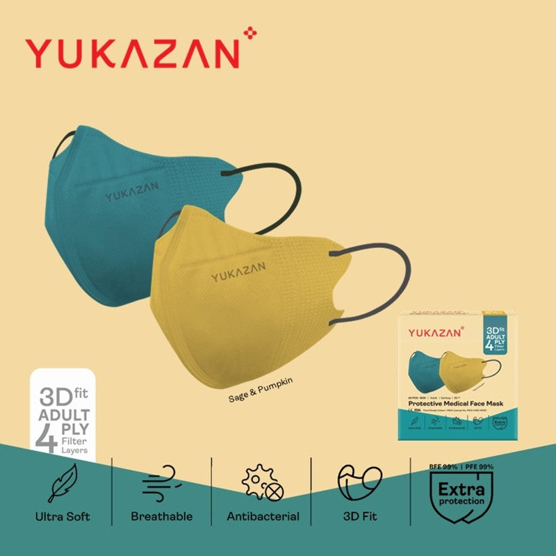 Yukazan Adult 4ply 3D Fit Sage & Pumpkin Protective Respirator Face Mask (20 Pcs/Box) - Yukazan Official Store