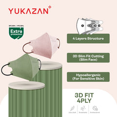 Yukazan Adult 3D Fit Morandi Green & Peach Pink Protective Respirator Face Mask (10 Pcs/Pack) - Yukazan Official Store