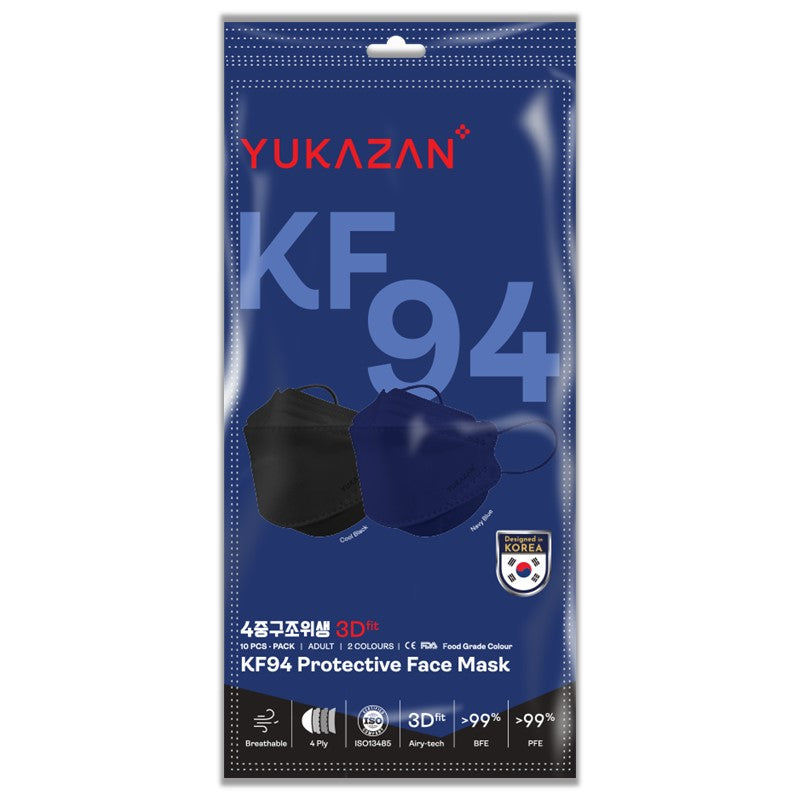 Yukazan Adult KF94 Navy Blue & Cool Black Protective Respirator Face Mask (10 Pcs/Pack) - Yukazan Official Store