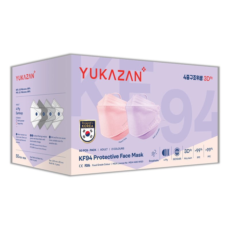 Yukazan Adult KF94 Lavender & Peach Protective Respirator Face Mask (50 Pcs/Box) - Yukazan Official Store